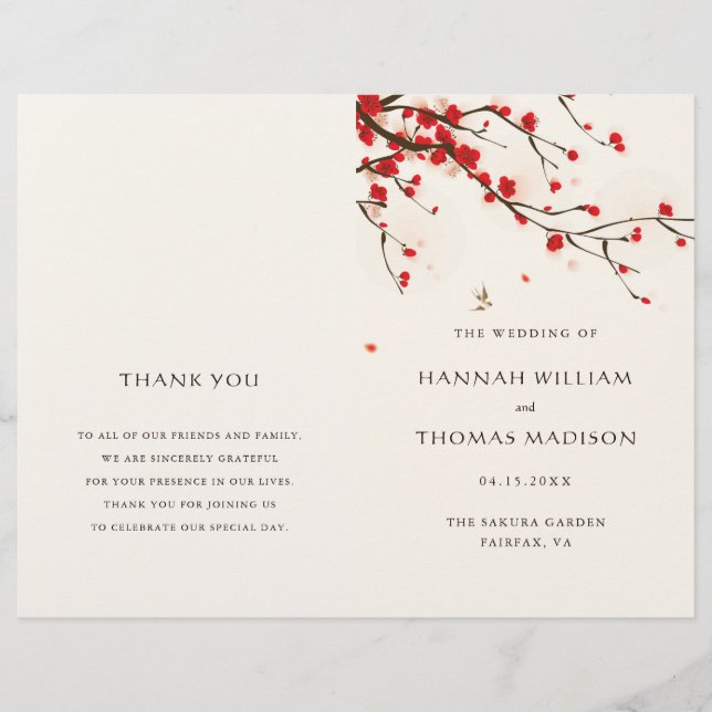 Cherry Blossoms Watercolor Wedding Program (Frente)