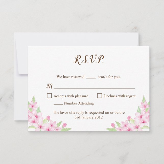 Cherry Blossoms Watercolor Wedding RSVP Card (Frente)
