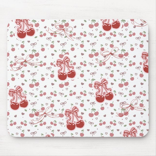 Cherry Bow Mousepad – Cute Desk Acessory (Frente)