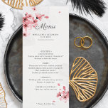Cherry floresce blush romântico menu de casamento<br><div class="desc">Criado a coordenar com a nossa coleção "Casamento Pink Cherry Blossom", este menu de casamento personalizável é perfeito para qualquer janto de casamento, romântico e elegante. Apresentando uma ilustração contemporânea de ramos de cereja cor-de-água rosa com flores e flores, este menu é facilmente personalizável para incluir os nomes do noivo...</div>
