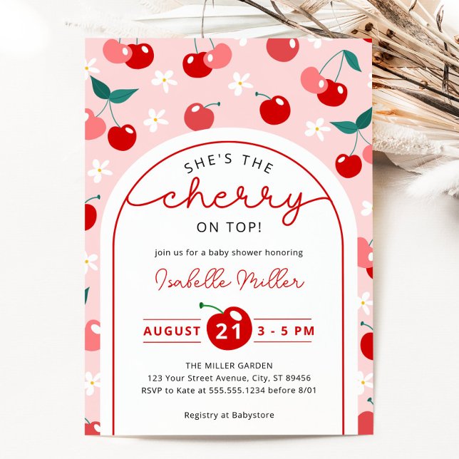 Cherry no Convite de Chá de fraldas Superior (Cherry on Top Baby Shower Invitation)