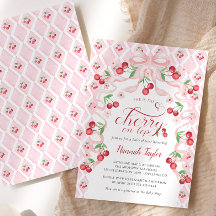 Cherry no Top Pink Arco Chá de fraldas Convite