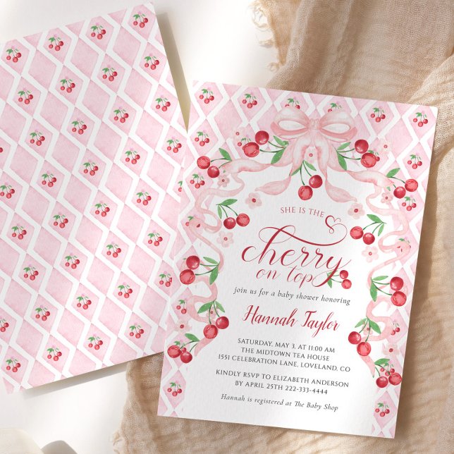 Cherry no Top Pink Arco Chá de fraldas Convite (Criador carregado)