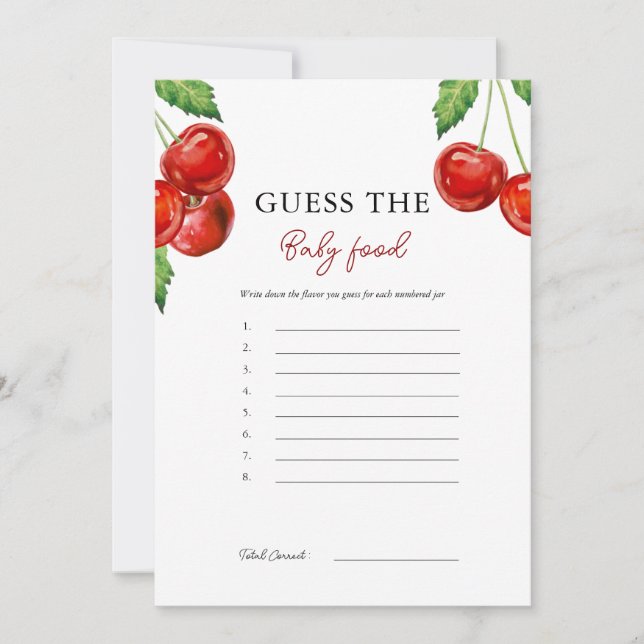 Cherry no topo Adivinha o cartão de Comida do bebê (Frente)