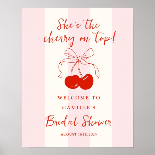 Cherry on Top Bridal Shower Welcome Sign Poster (Frente)