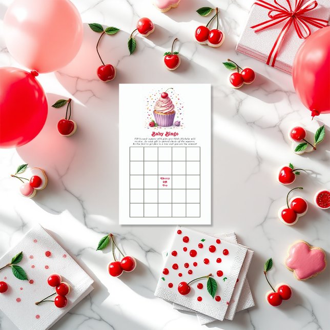 Cherry On Top Chá de fraldas Bingo Game (Cherry On Top Baby Shower Bingo Game)