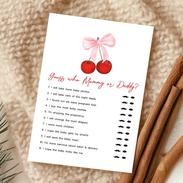 Cherry on Top Jogo de Adivinhação para Chá de Bebê (Coquette Cherry on Top Baby Shower Game)