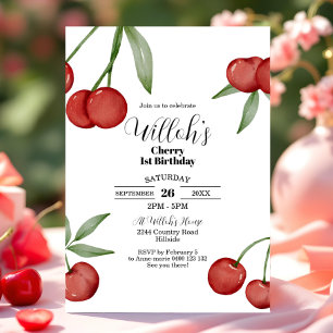 Cherry primeiro aniversario Convite à cereja de Ve