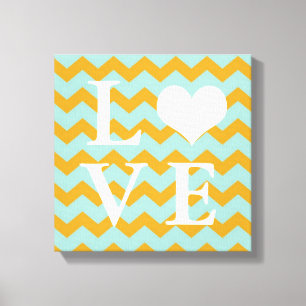 Chervon padrão coração amarelo AMOR canvas parede 