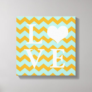 Chervon padrão coração amarelo AMOR canvas parede