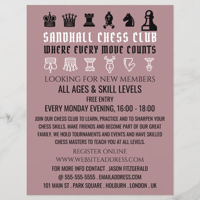 Chess Pieds, Chess Club Advertising Flyer (Frente)