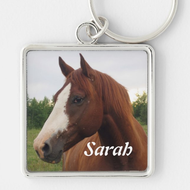 Chestnut Horse com Blaze Personalizado Chaveiro (Frente)