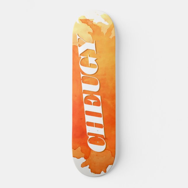 Cheugy Orange Paint Splatter Skateboard (Frente)