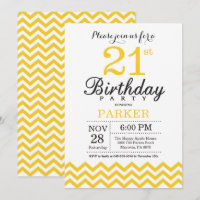 Chevron Amarelo de Convite aniversário de 21 anos