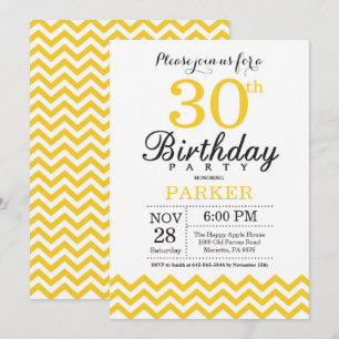 Chevron Amarelo de Convite aniversário de 30 anos
