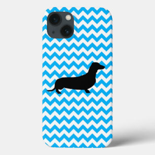 Chevron Azul Bebê Com Silhueta Dachshund