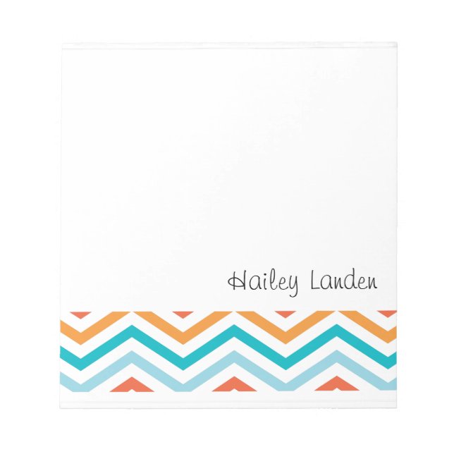 Chevron Azul e Laranja | Bloco de notas personaliz (Frente)