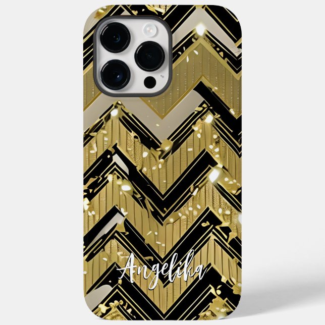 Chevron Black e Dourado Nome Personalizado (Verso)