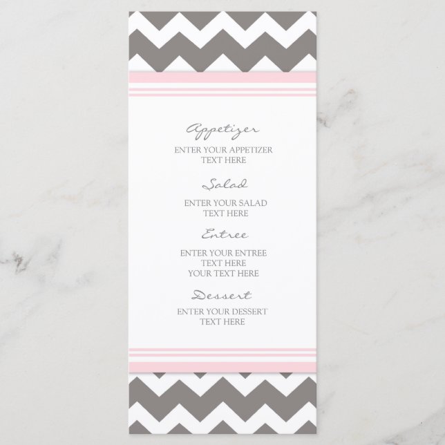 Chevron Cinza Rosa Do Menu Casamento (Frente)