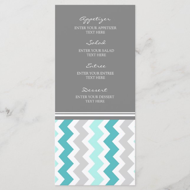 Chevron Cinza Teal Menu Casamento (Frente)