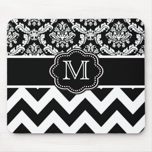 Chevron preto Mousepad personalizado damasco (Frente)