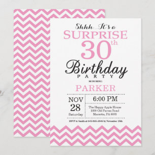 Chevron Rosa de Convite para aniversário de 30 an