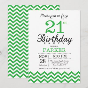 Chevron Verde de Convite aniversário de 21 anos