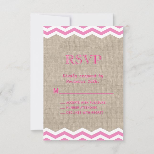Chevrons cor-de-rosa na RSVP de Burlap (Verso)