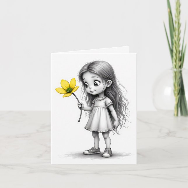 Chibi De Cartão De Nota Com Flor Amarelo (Frente)
