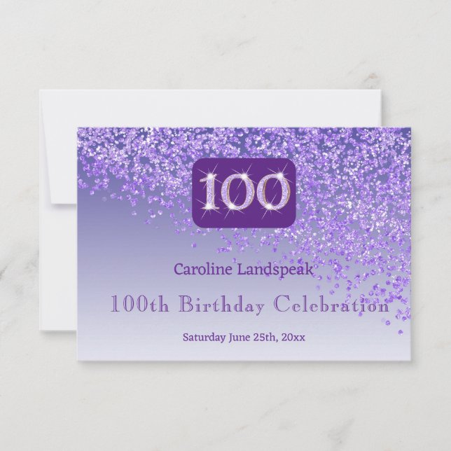 Chic 100 Birthday RSVP de Leitura Roxo (Frente)