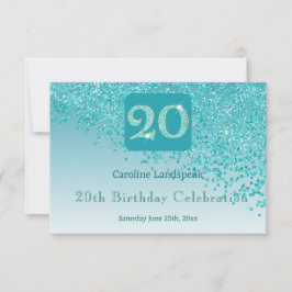 Chic 20 Birthday Teal Blue Glitter RSVP
