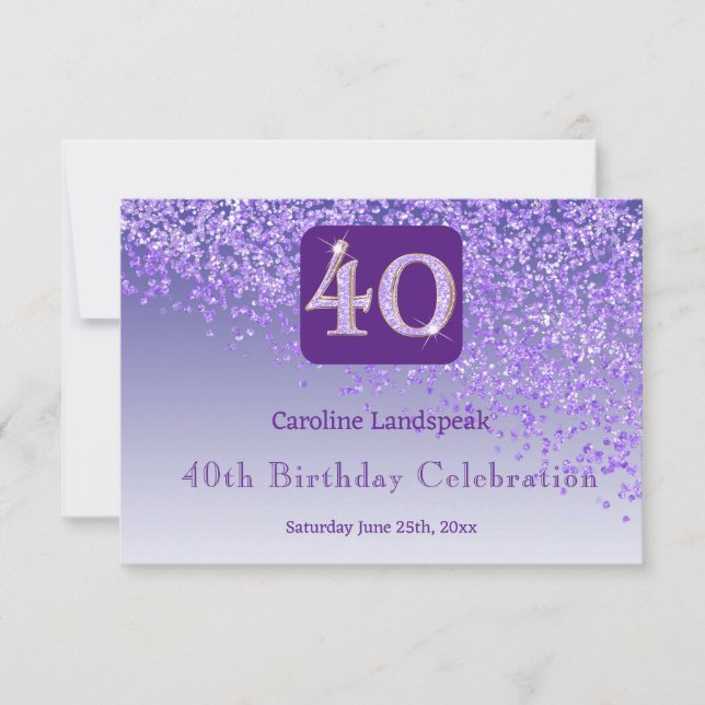 Chic 40 Birthday RSVP de Leitura Roxo (Frente)