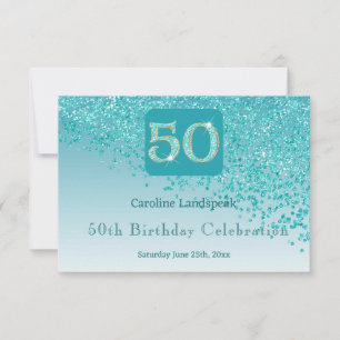 Chic 50 Birthday Teal Blue Glitter RSVP