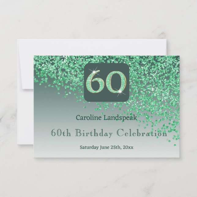 Chic 60 Birthday Green Glitter RSVP (Frente)
