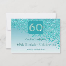 Chic 60 Birthday Teal Blue Glitter RSVP