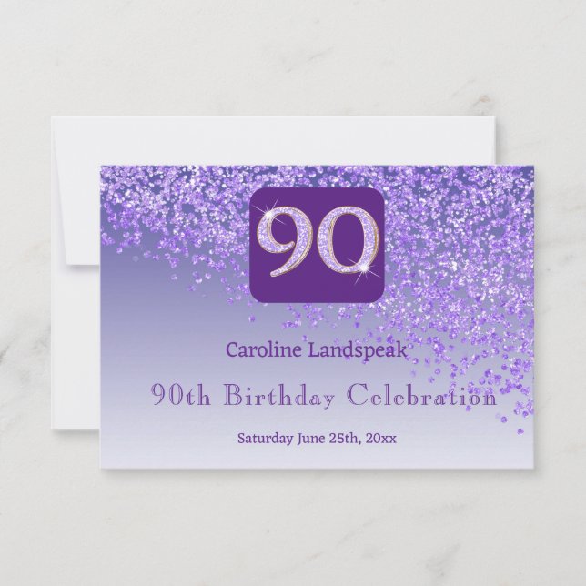 Chic 90 Birthday RSVP de Leitura Roxo (Frente)