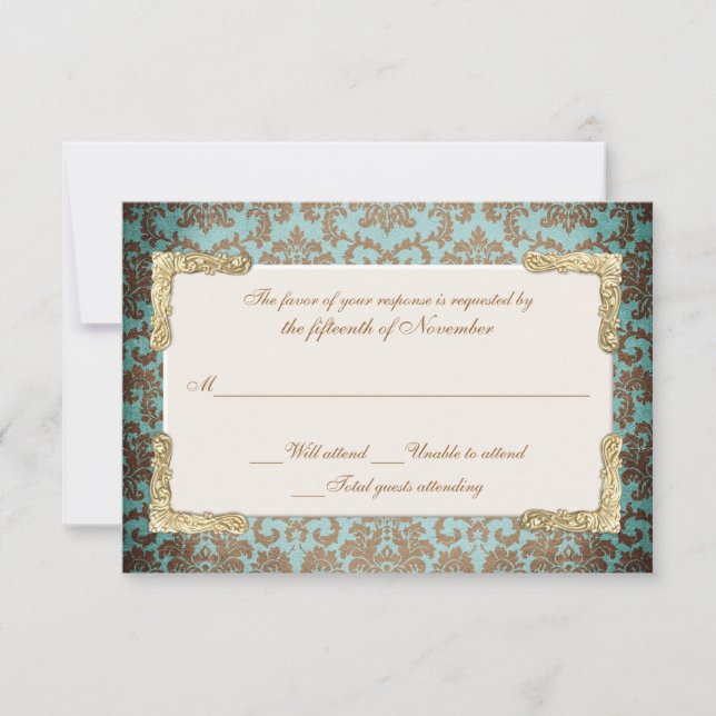 Chic Antique French Damask Look Weding RSVP (Frente)