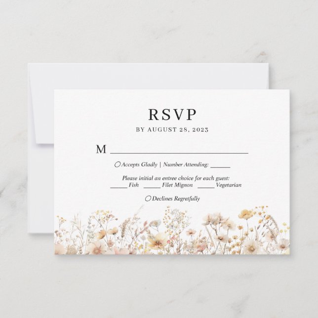 Chic Beige Meadow Wildflower Menu Casamento (Frente)