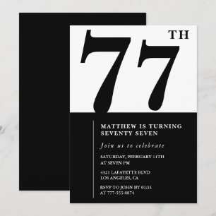 Chic Black and White 77.º convite de aniversário