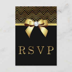 Chic Black Dourado Chevrons Diamond Arco RSVP