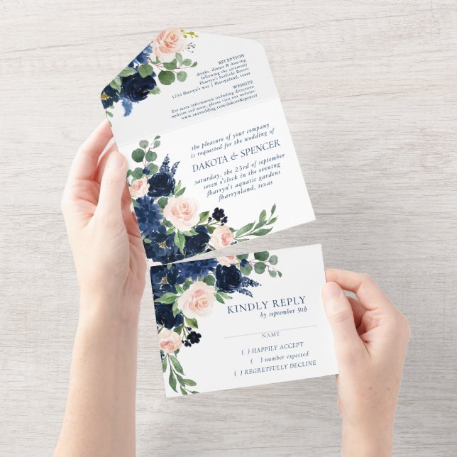 Chic Blooms | Marinho romântico Casamento azul e b (Aba destacável)