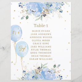 Chic Blue Floral Balões Chá de fraldas Sinal