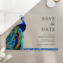 Chic Blue Pavão Casamento Indiano Salve a Data