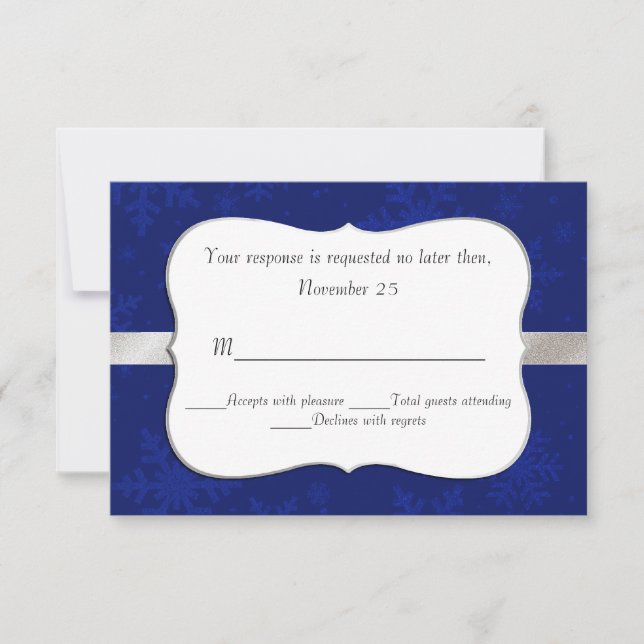 Chic Blue Snowflakes Cartão RSVP de Casamento (Frente)