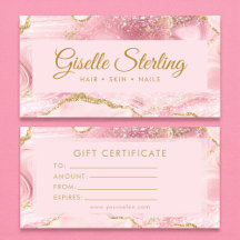 Chic Blush Pink Gold Agate Marble Gift Certificate