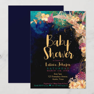 Chic Boho Baby Shower Boêmio Floral & Penas