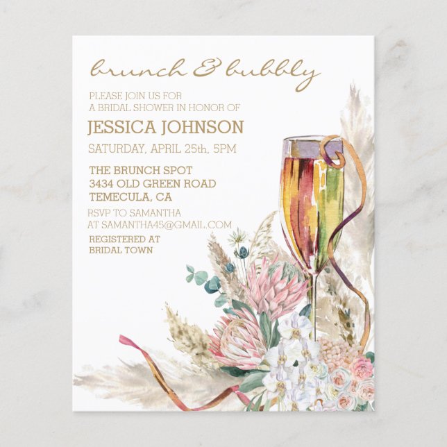 Chic Boho Champanhe Brunch Bubbly Chá de Noiva (Frente)