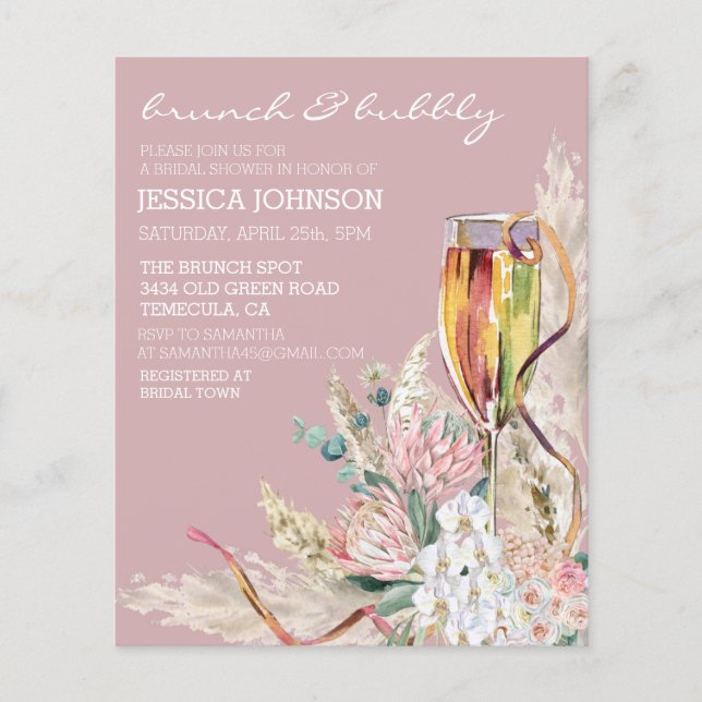 Chic Boho Champanhe Brunch Bubbly Chá de Noiva (Frente)