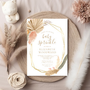 Chic Boho Convite de Chuva de Bebê Moldura Dourada