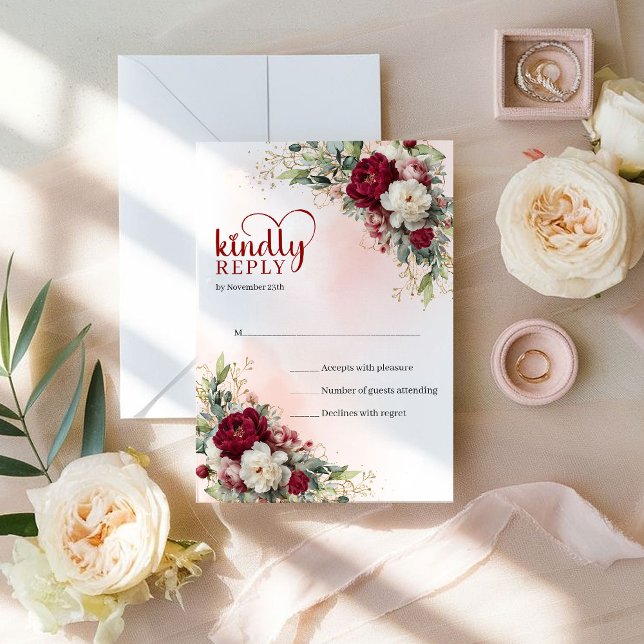 Chic Boho Rosa Dourado Flores Casamento RSVP (Chic Boho Blush Gold Flowers Wedding RSVP)